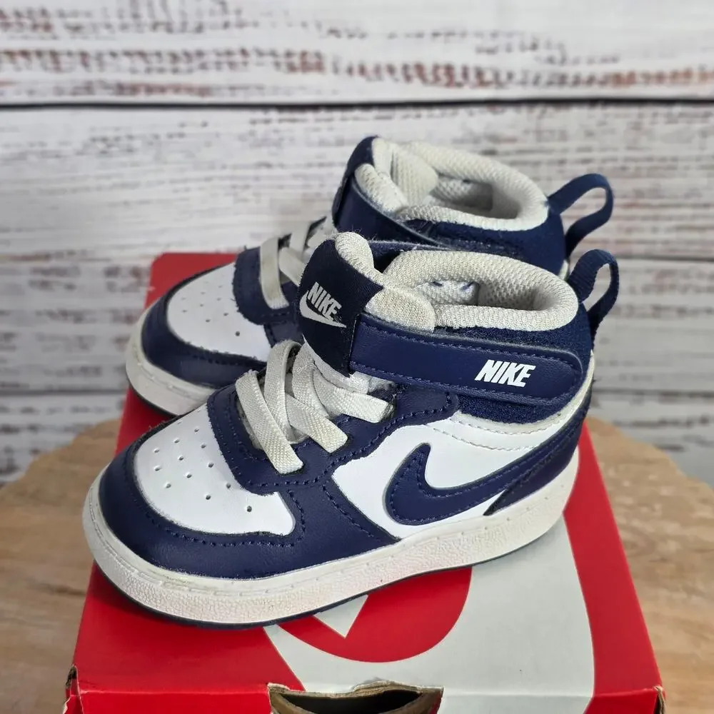 Nike Borough Mid 2 Baby Toddles Shoes Size 4C White Signal Blue Void